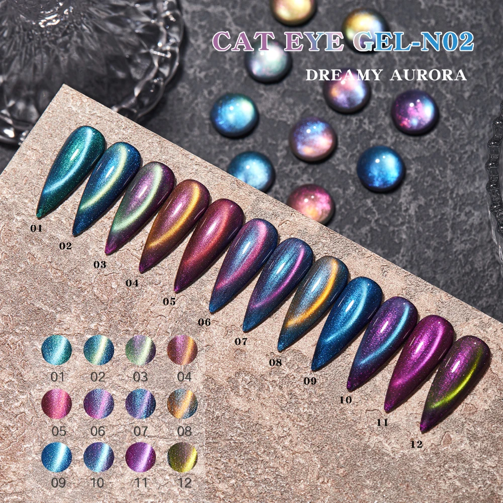 Vendeeni 12 couleurs/ensemble violet ciel étoilé oeil de chat Gel vernis à ongles UV paillettes cristal magnétique manucure vernis avec carte de couleur