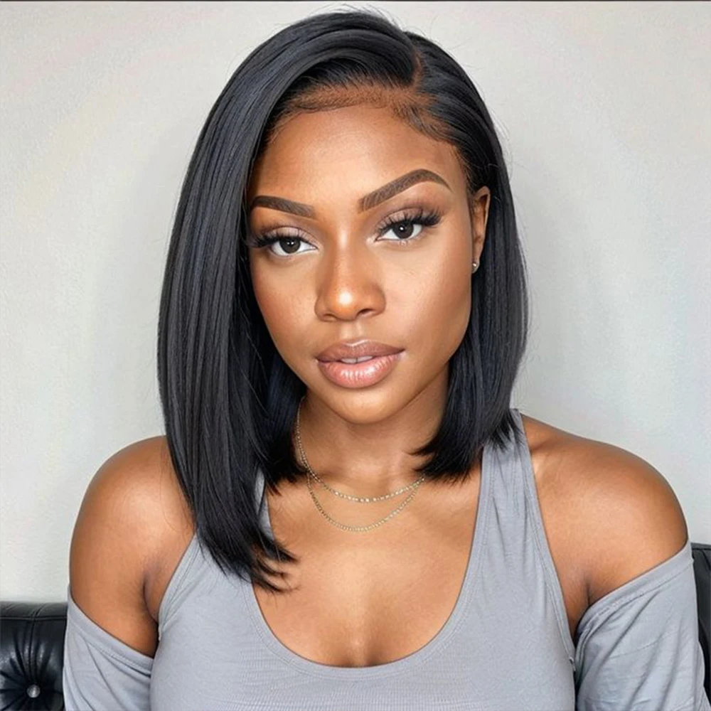 

Short Bob 13X4 Transparent Lace Front Wig 150 Density Human Hair PrePlucked Wig 8-16Inch Brazilian Straight 4X4 Lace Closure Wig