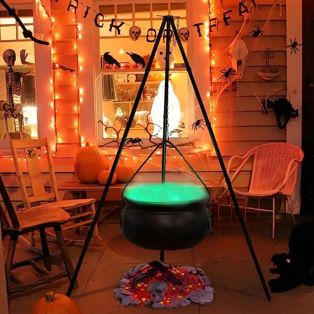 Witch Brew Cauldron Display Spooky Halloween Witch Cauldron on Tripod with Lights Candy Bucket for Outdoor Party for Indoor