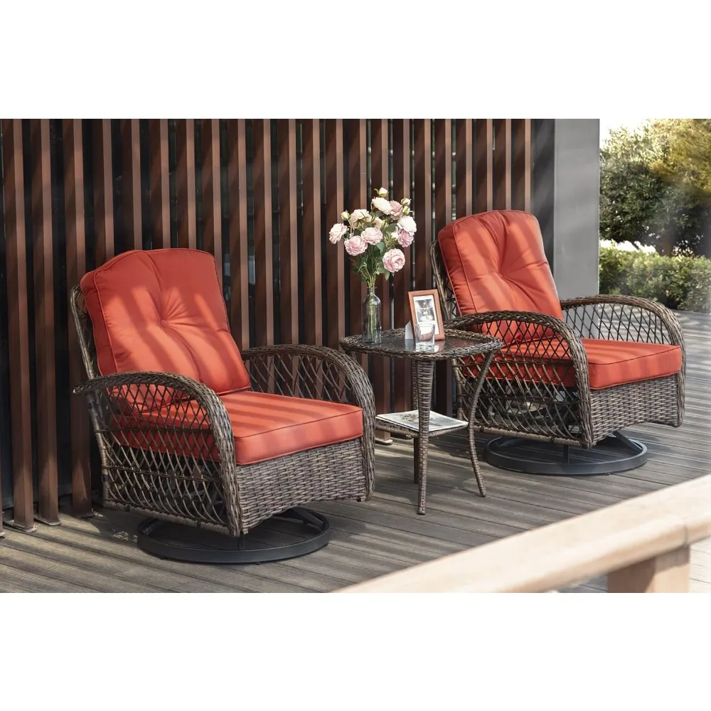 3 Pieces Patio Furniture Set, Outdoor Swivel Glider Rocker, Wicker Patio Bistro Set with Rocking Chair, Cushions and