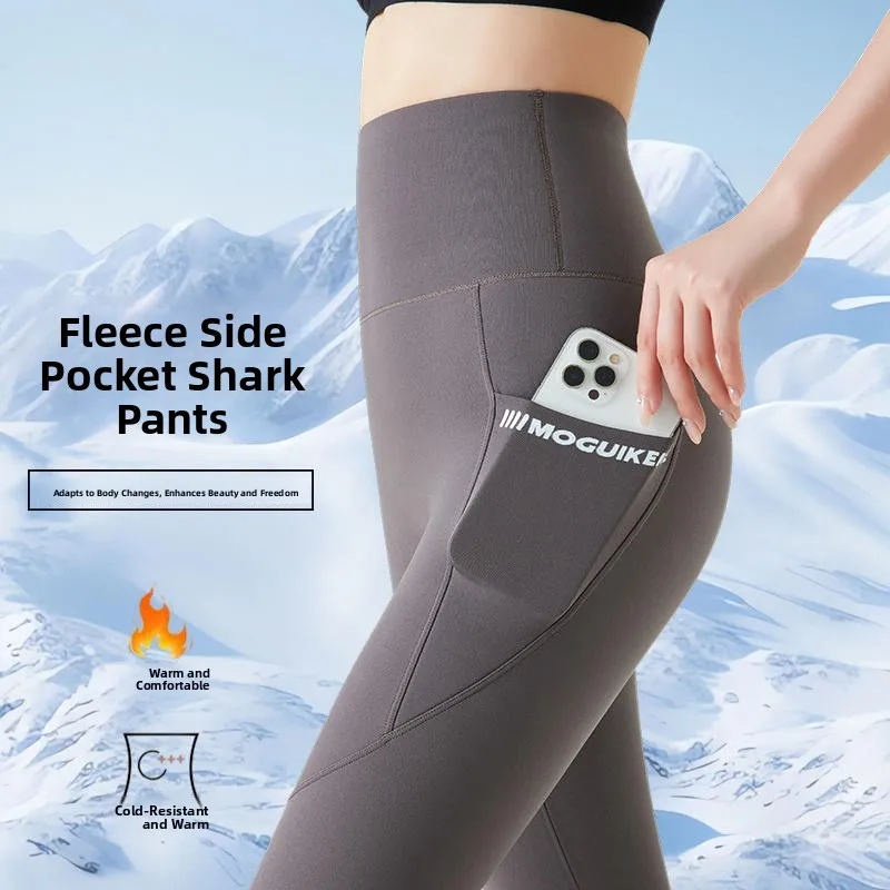 

Women's Yoga Pants with Side kets ark Skin Fabric High Waist Tummy Control Warmth Bot No Embarrassing Ss