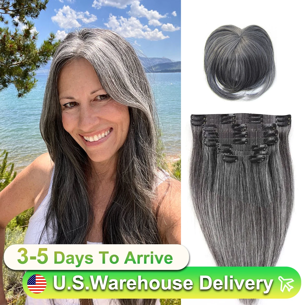 Extensions Clip in Bangs Hair Extensions Real Human Hair 16A Grey Silver Straight Soft Human Hair Extension for Brazilian Women