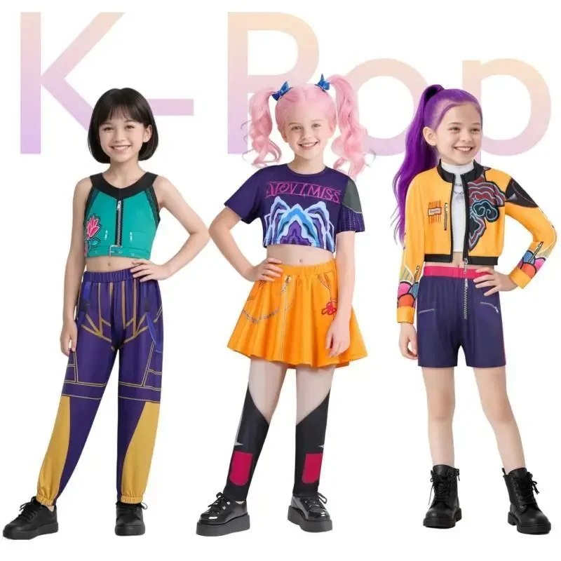 

2025 New Movie K-Pop Mira Rumi Zoey Demon Hunters Cosplay Costume for Girl Halloween Stage 3D Printed Pattern Role Play Clothes