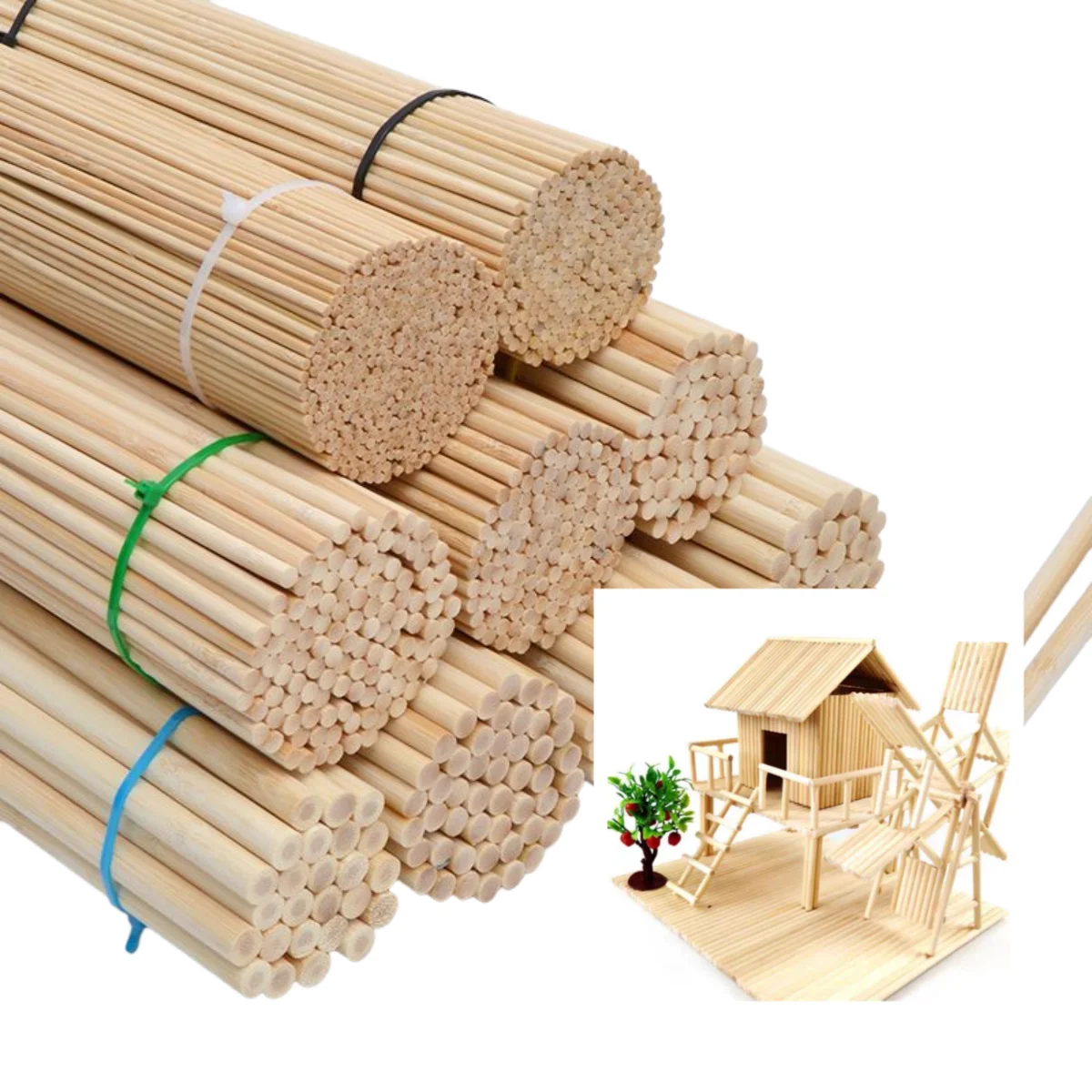 

Solid Wood Small Round Bamboo Stick DIY Handmade Building Model Three-Dimensional Composition Materials 60cm/80cm/100cm Length