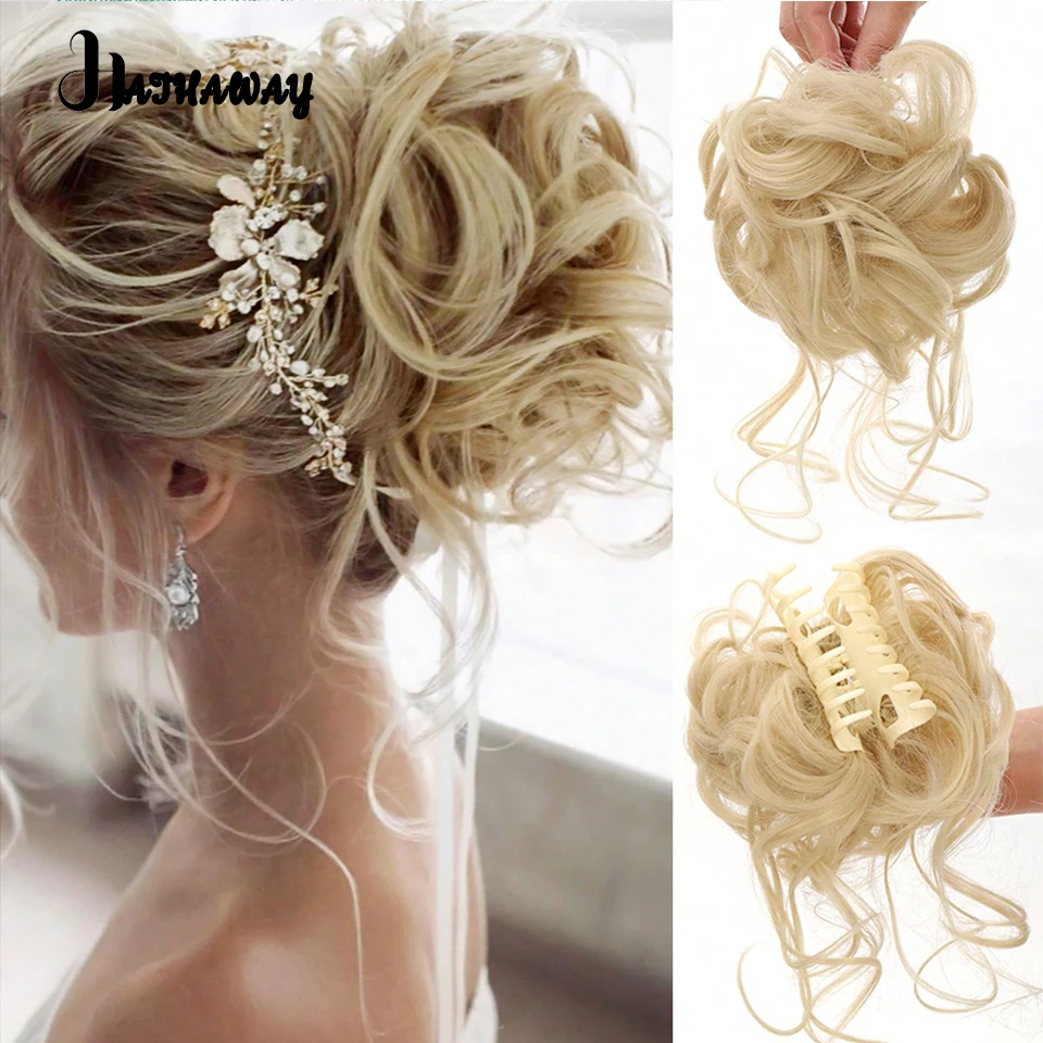 Synthetic Wavy Hair Bun Messy Curly Chignon Hair Clip in Hair Extension Scrunchy False Hair Pieces For Women Hairpins Black Brow