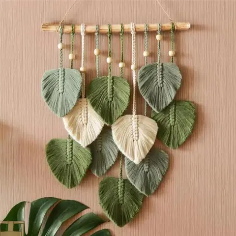 잎 Macrame 벽 매달려 Boho 룸 홈 장식 짠 미적 벽 태피스트리 홈 룸 웨딩 장식 녹색