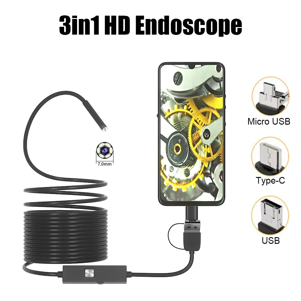

Dearsee Mini Camera 7mm Android Type-C USB Endoscope Camera 6LED Borescope Inspection Camera Waterproof IP67 Endoscope For Cars