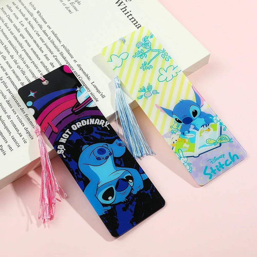 Disney Anime Stitch Bookmark Student Collection Toy Acrylic Tassel Bookmark Toys Book Lover Reading Markers Kids Stationery Gift