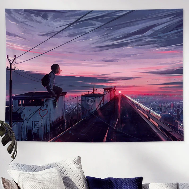 Ashou Dusk Sunset Tapestry Wall Hanging Decor Home Decoration Wall Tapestry Aesthetic Wall Decor Twilight Tapestry Decoration