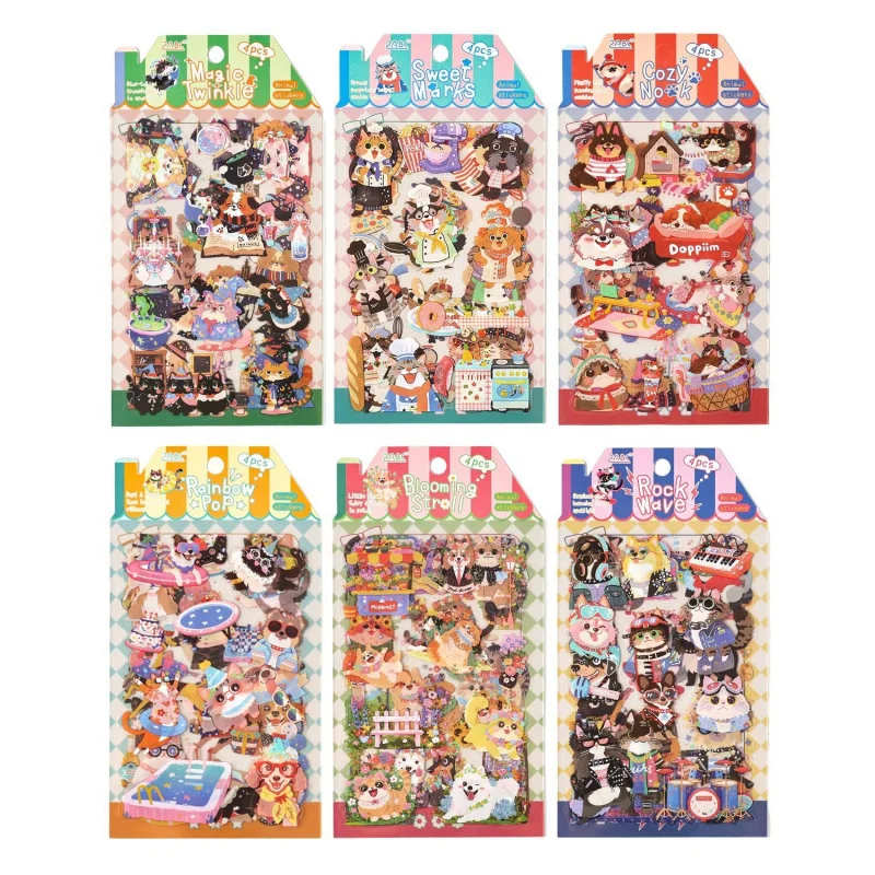 

1pack/4pcs Cute Pet Animal Flat Stickers, Adorable Cat & Dog Patterns DIY Handmade Album Scrapbooking Decorative Paper Supplies