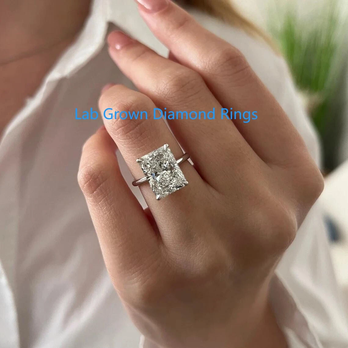 5CT Elongated Radiant Cut Lab Grown Diamond CVD Solitaire Ring DEF VS-VVS IGI Engagement Ring Platinum 950 Wedding Ring For Lady