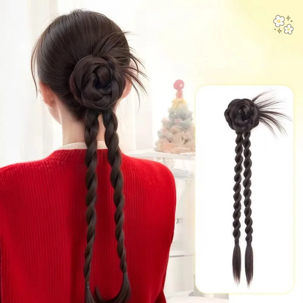 جديد الاصطناعية طويلة جديلة ذيل حصان النمط الصيني الطبيعي كعكة الشعر مخلب كليب رقيق وصلات شعر كعكة رئيس شعر مستعار النساء