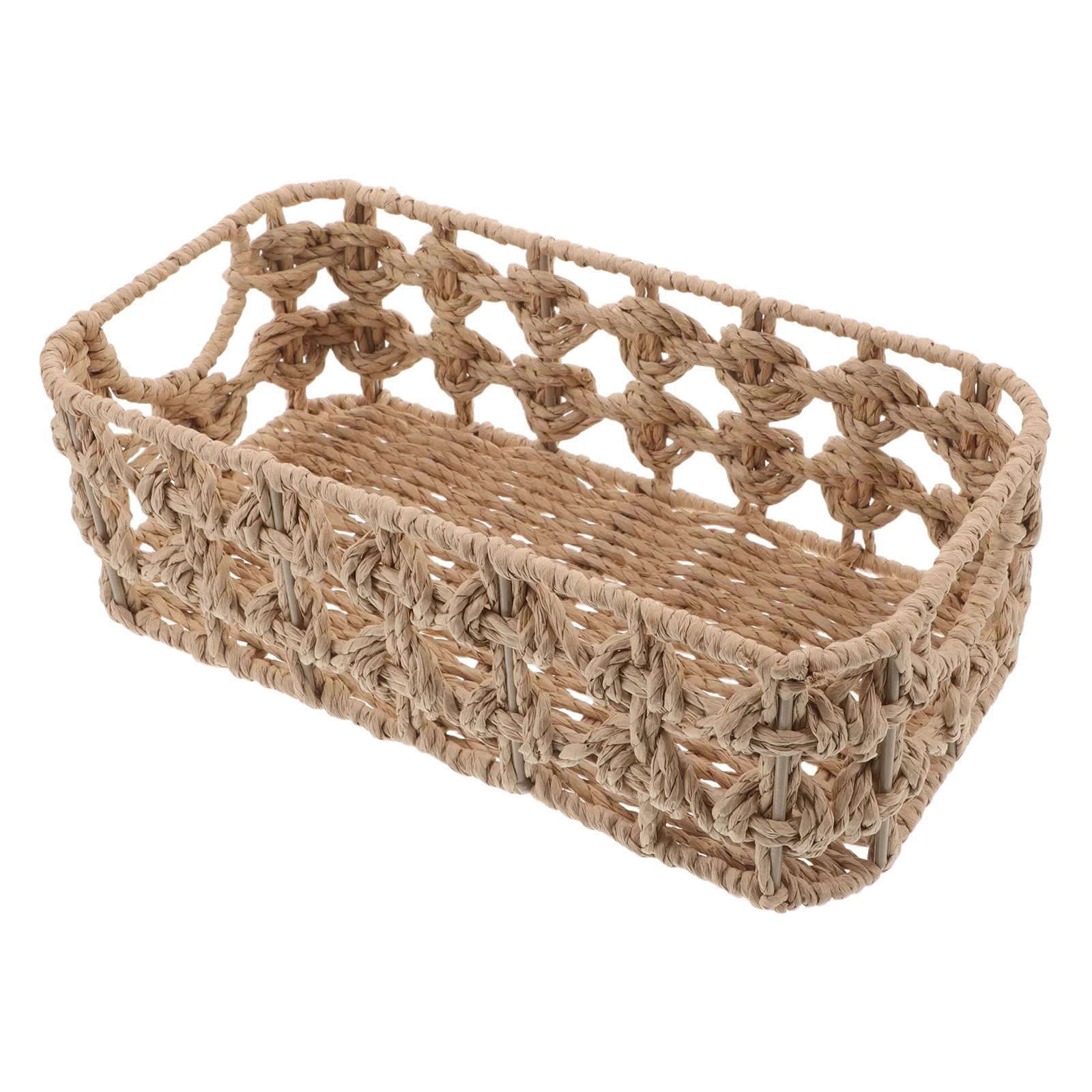 

Woven Storage Baskets Handwoven Paper Rope Organizer Lightweight Rectangle Bin For Desk Snack Kitchen Bathroom Shelf Table