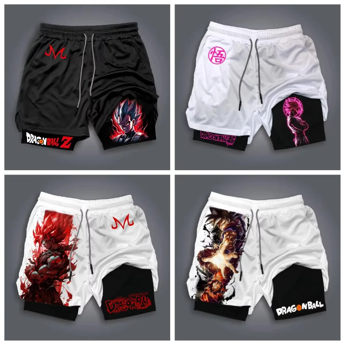 

Dragon Ball 2025 Новые популярные шорты Goku Vegeta с принтом аниме-персонажей черно-белого цвета, быстросохнущая уличная одежда с эластичной резинкой на талии, свободная посадка