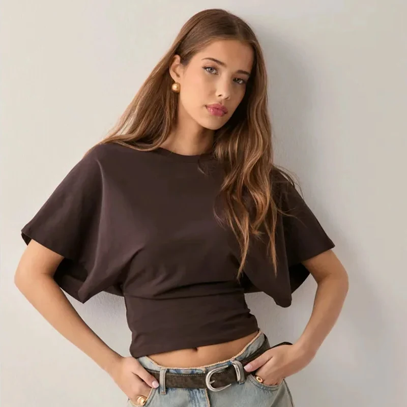 2026 صيف جديد س الرقبة قصيرة الأكمام المرأة تي شيرت موضة بلون عادية المرأة المحاصيل تي شيرت سليم صالح Y2K الشارع المحملة القمم #6
