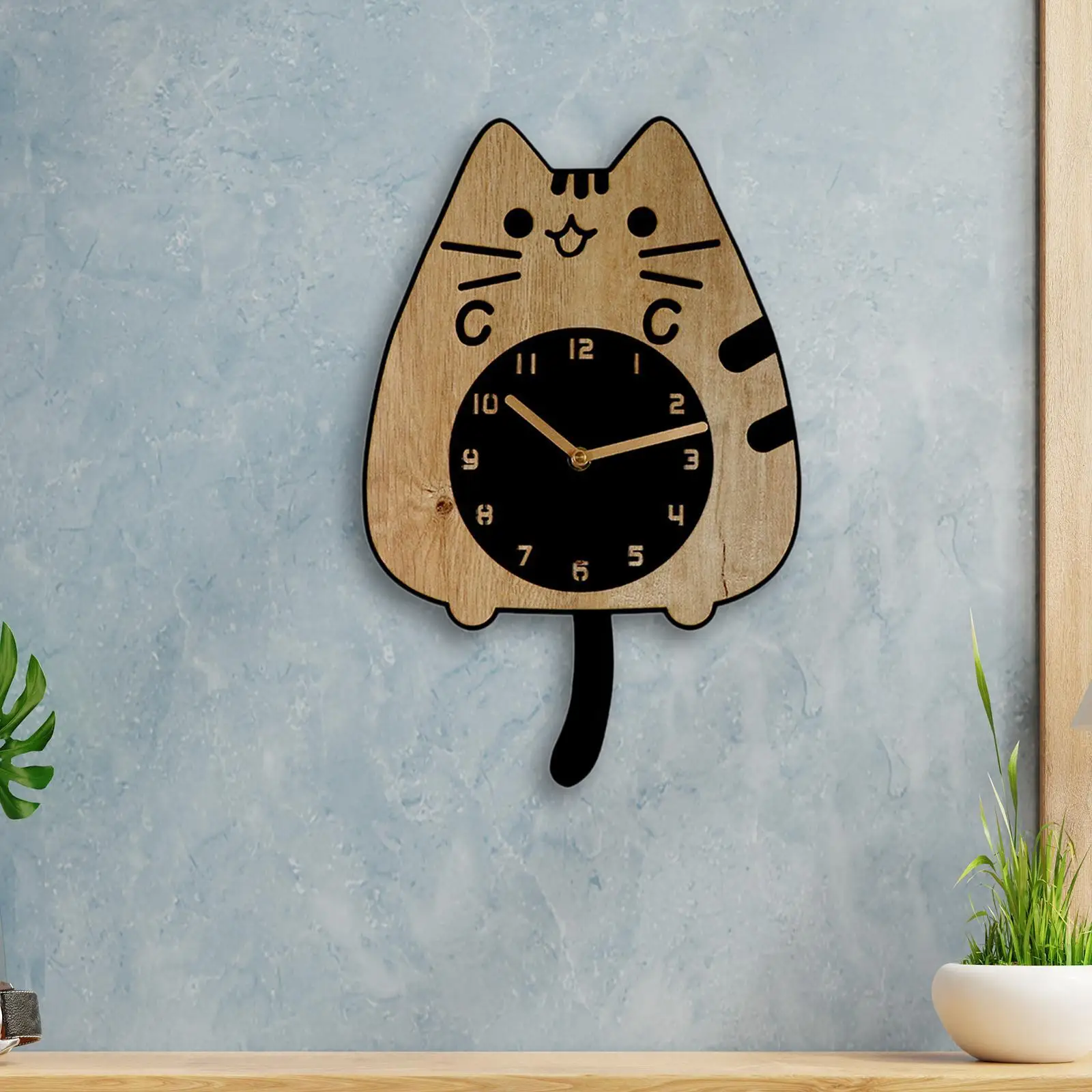 Cat Wall Clock Decorative Clock for Kids Room Living Room Home Decoration