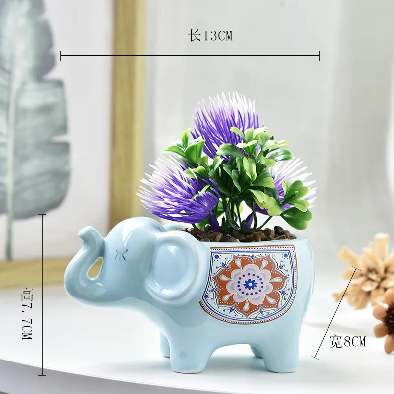 Cute Succulent Ceramic Flower Pot Animal Shape Elephant Plant Pot Desktop Balcony Decoration Home Decor