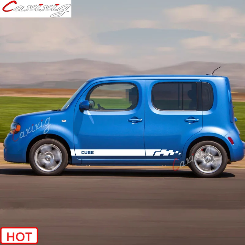 For Nissan-CUBE Car Door Side Skirt Vinyl Decals Auto Body Sport Stripes Exterior Accessories K-car Stickers