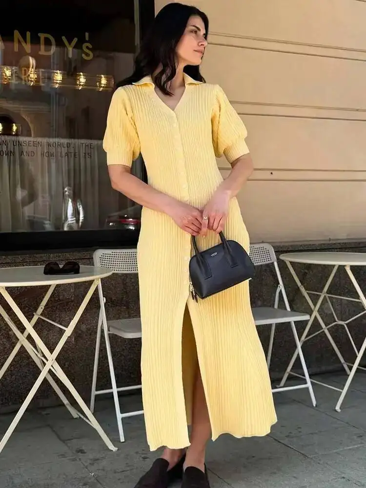 سترة طويلة فستان منسوج المرأة الصيف موضة قصيرة الأكمام المرقعة عالية الخصر فستان ماكسي الشارع فستان Y2K غير رسمي 5UHD