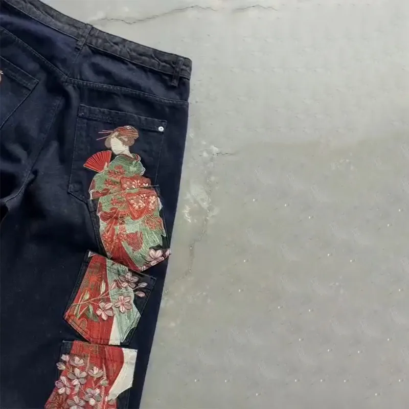 Y2K Harajuku Jeans nuovi jeans multitasche ricamati in tessuto denim di alta qualità Pantaloni gotici vintage hip-hop streetwear a gamba larga