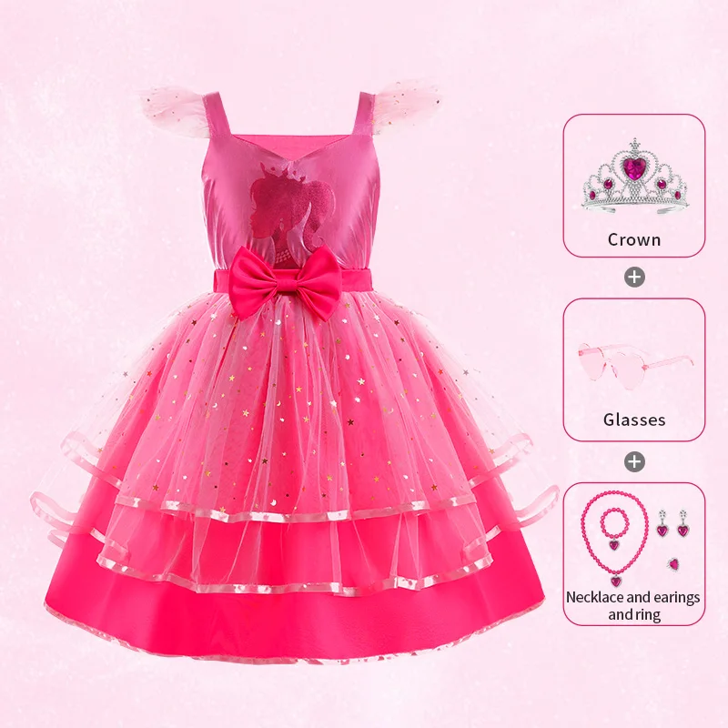 

Christmas New Girl Princess Mesh Dress Children's Sequin Bow Dress Children's Cosplay Costume For Ages 3 to 9