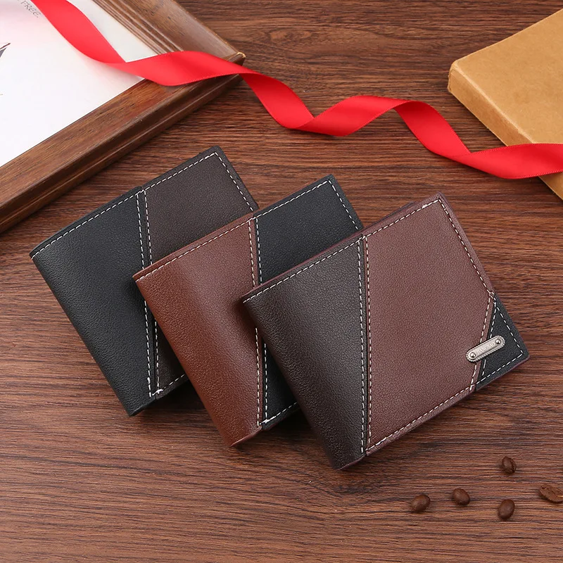 New Men\'s Short Wallet, Multi Card Fashionable and Casual Push, Thin Two Fold Splicing Soft Billfold 12*10*1.5cm