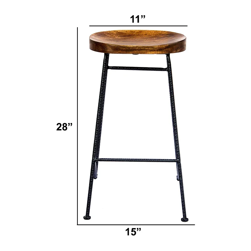 Barkruk Zwart gepoedercoate poten met mangohouten blad, metalen barstoelen, moderne grote barkrukken te koop