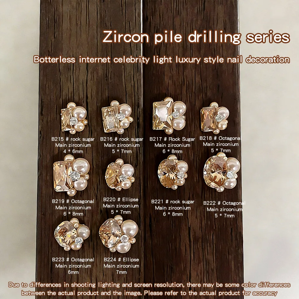 1PCS Various Shapes Champagne Crystal Nail Pile Diamond Nail Art Rhinestones High-Gloss Pearls Large Zirconia Nail Charms Access