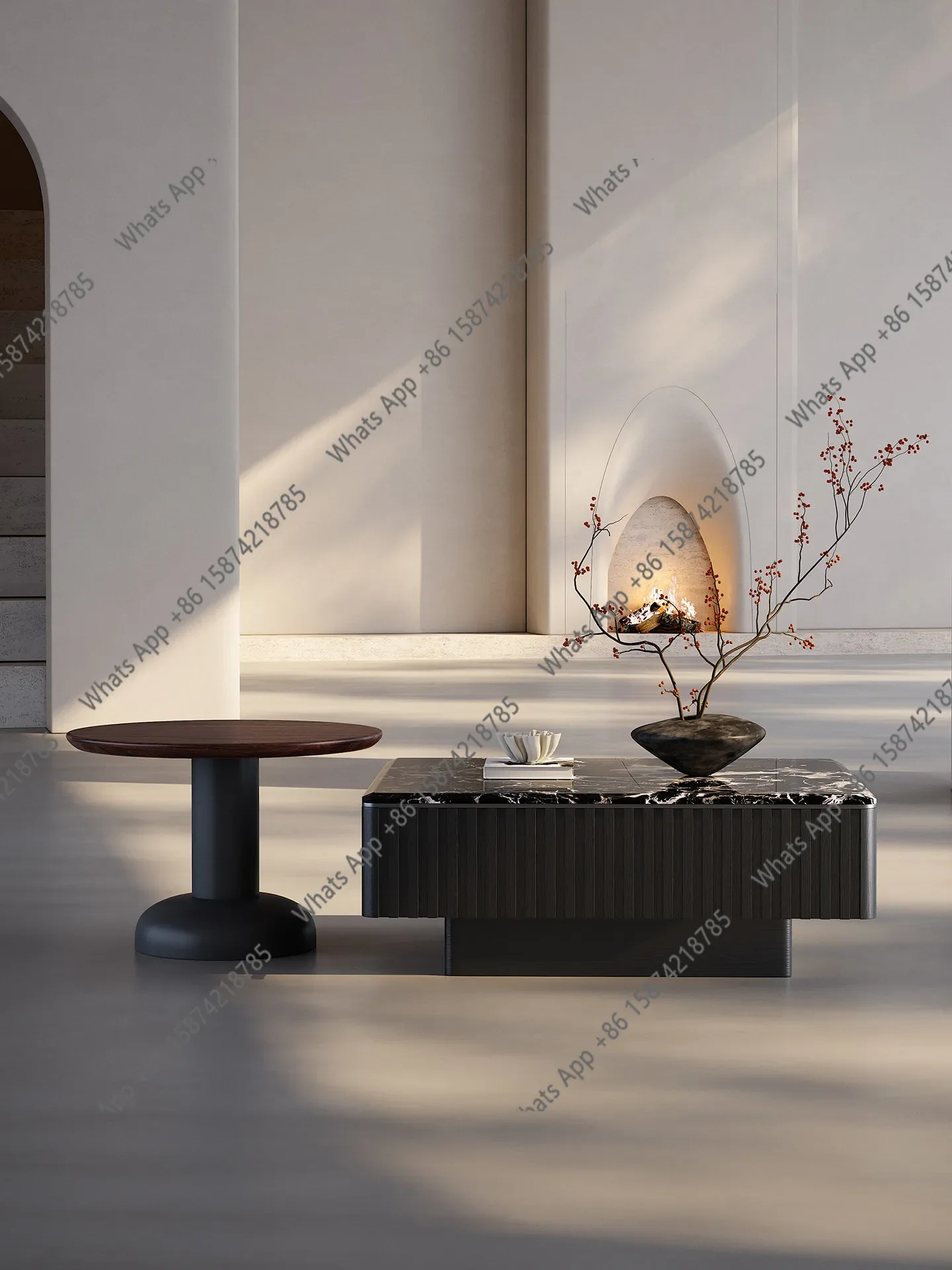 

Xx Italian Minimalist Marble Coffee Table Living Room Modern Simple Light Luxury High-end Black Square Coffee Table Combination