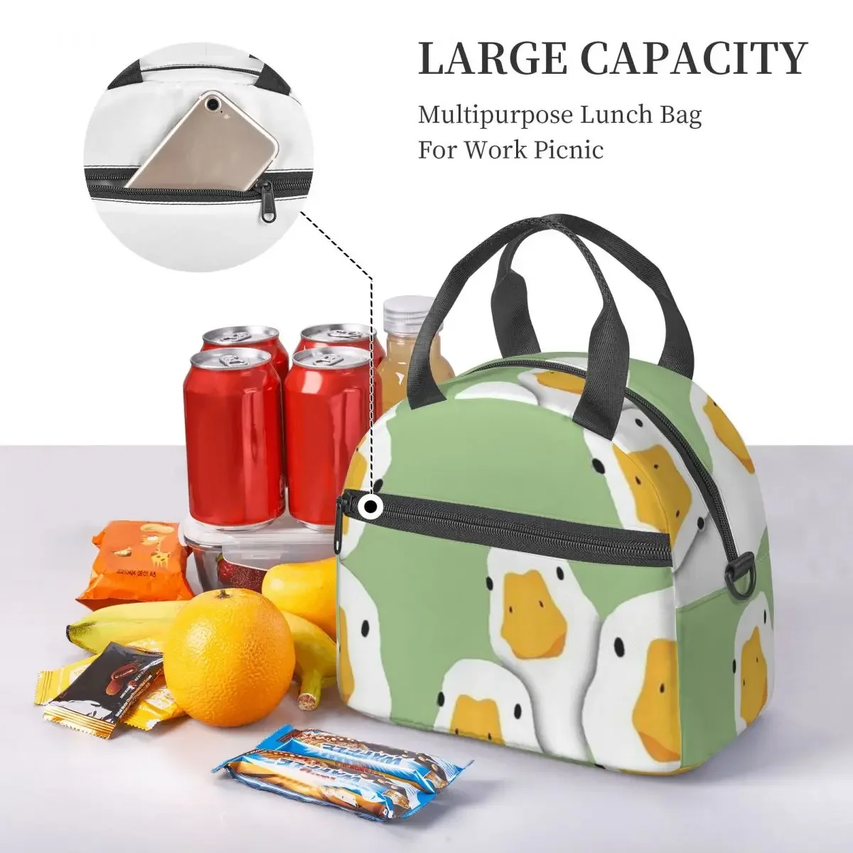 Cartoon Popular Goose Animal Insulated Lunch Bag for Women Children Portable Food Boxes Thermal Lunch Box Tote