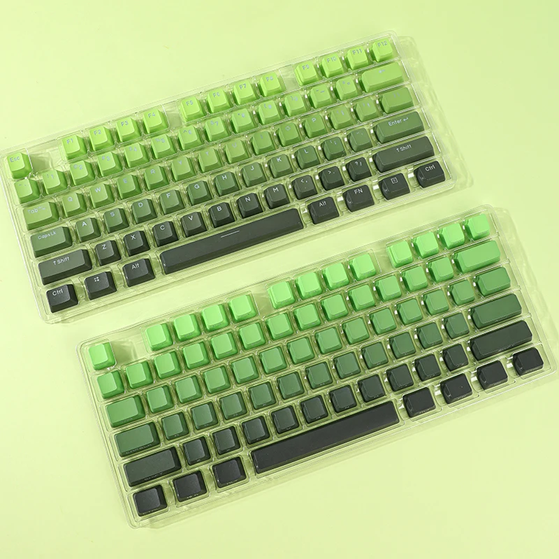 Capuchons de touches matcha dégradés pour claviers MX Switch, rétroéclairage vert, capuchon transparent, profil OEM, impression latérale et supérieure, PBT, GK61 67