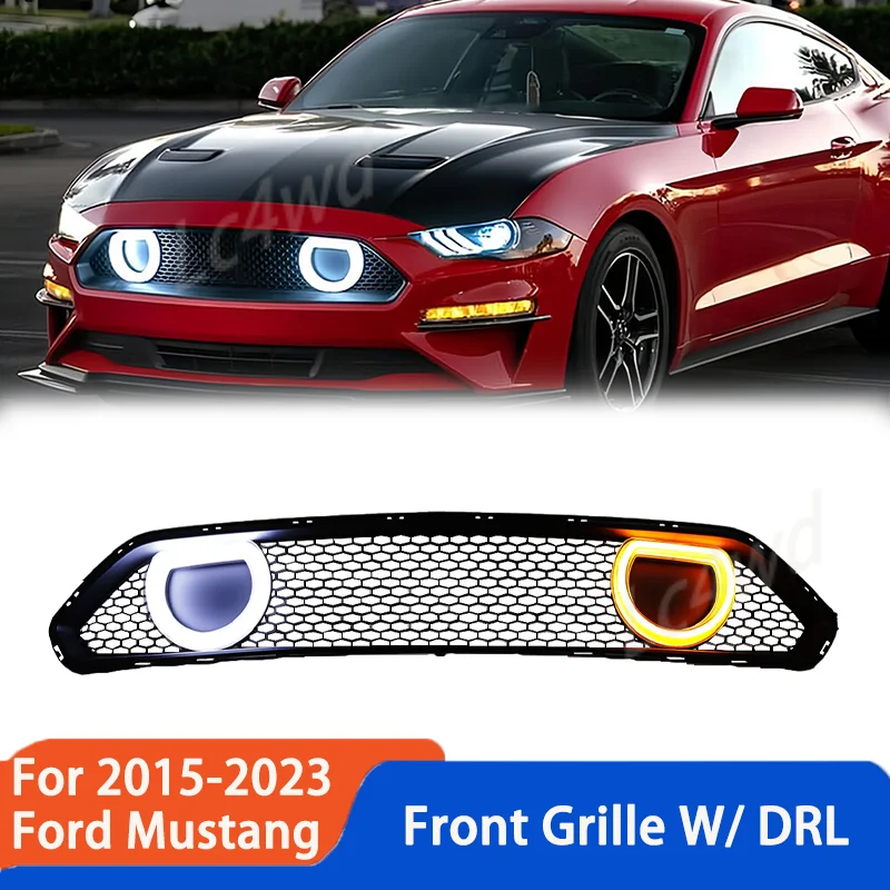 LC4WD 4x4 Exterior Accessories Mach1 Style Grille With W/DRL Front Bumper Racing Grills For Ford Mustang 2015-2023 GT EcoBoost