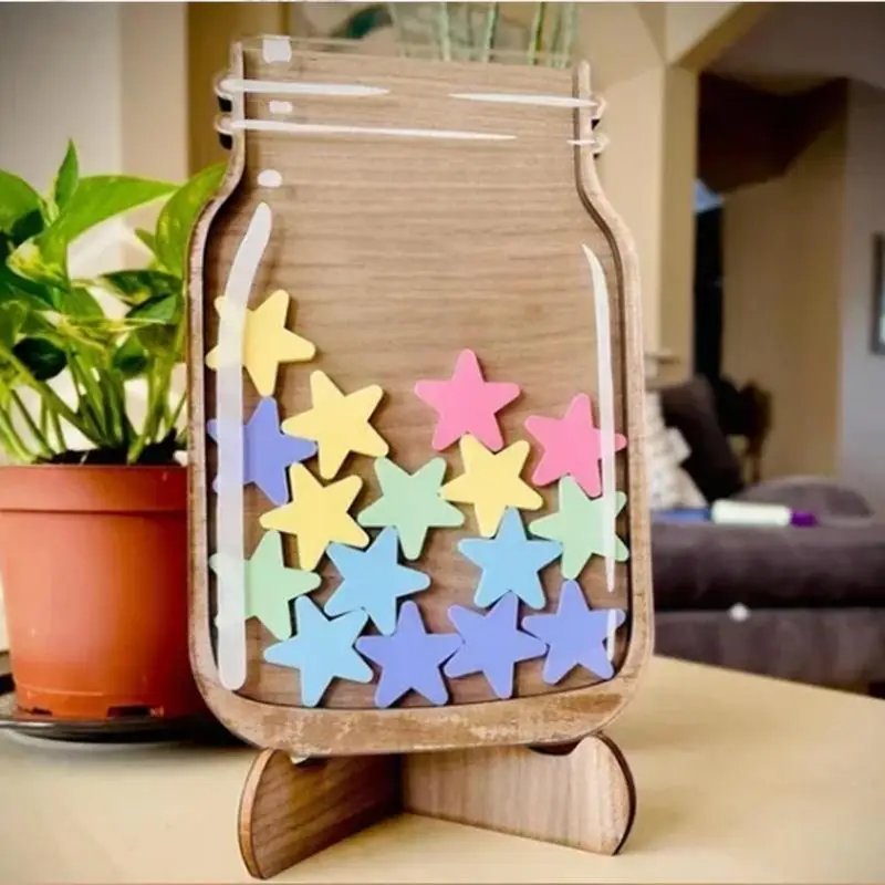 Reward Jar for Classroom Star Classroom Wooden Reward Jars with 25 Stars Portable Behavior Chart for Teachers & Students