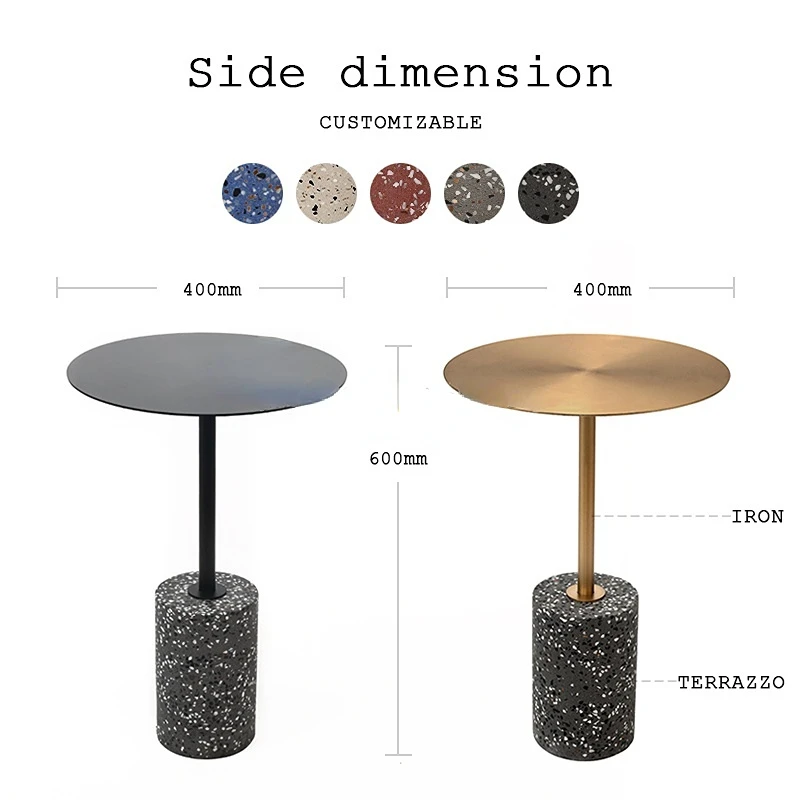 Modern minimalist creative luxury living room terrazzo stand round side table natural marble wholesale customization