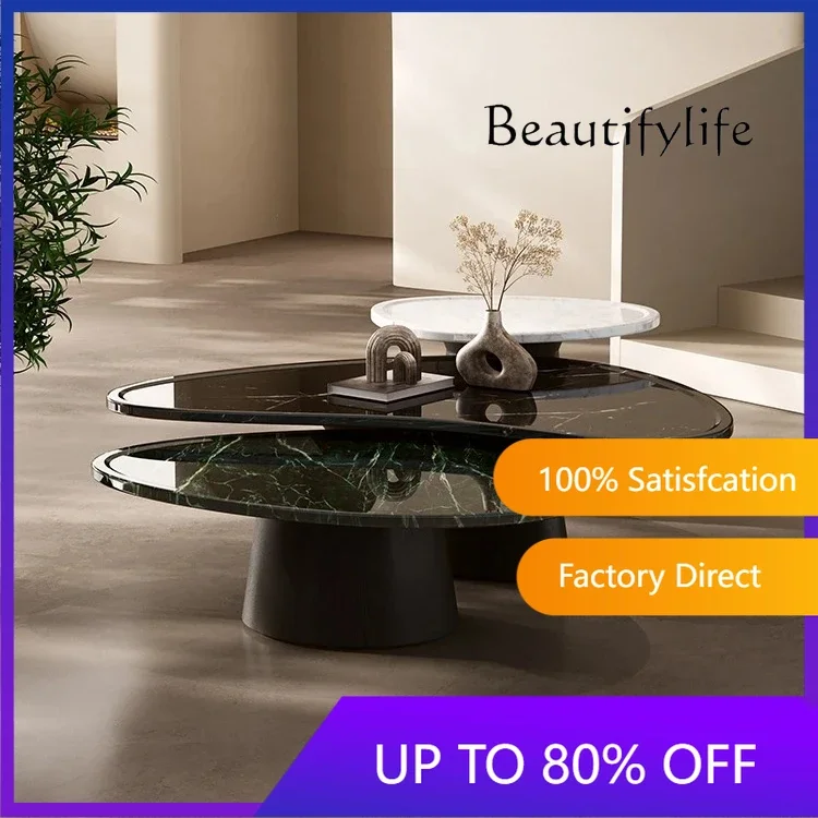New "Luxury Natural Stone Coffee Table - Italian Designer Marble Tea Table, Artistic Freeform Shape for Modern Living Room"