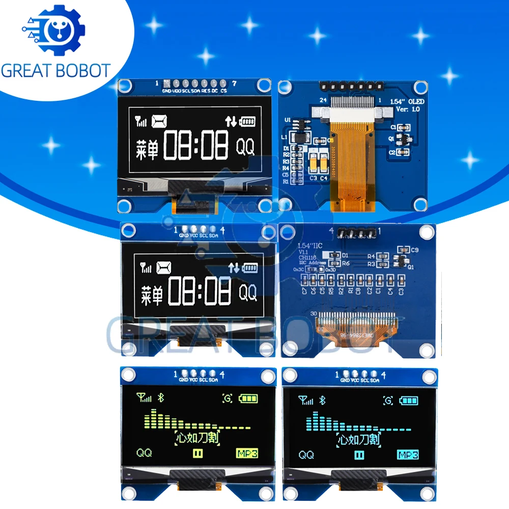 modulo-de-tela-oled-de-154-polegadas-4pin-7pin-ch1116-ssd1309-drive-ic-–-interface-spi-compativel-com-ssd1306