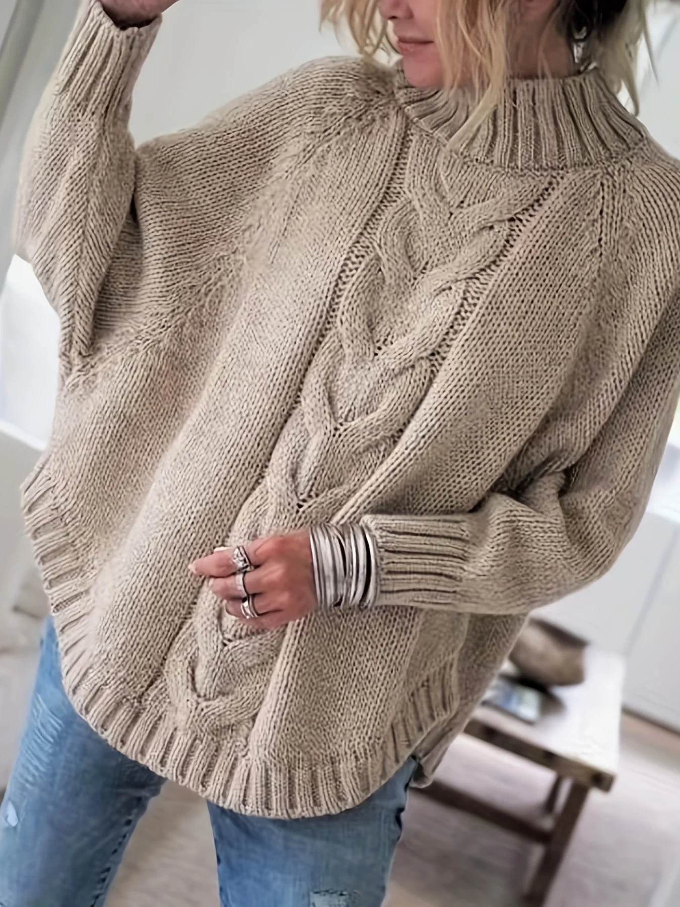 New Knitted Sweater Women Bat sleeve Mock Neck Knitwears Female Casual Tops Jumper 2025 Chic Clothes