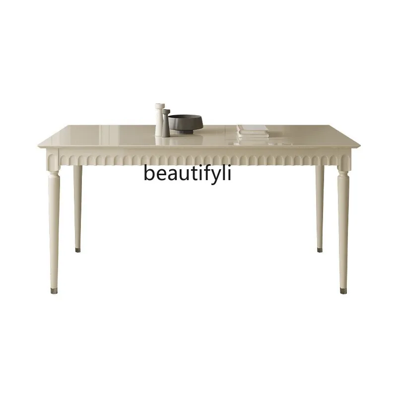 

French Retro Ivory White Solid Wood Light Luxury Birch Living Room American Modern Dining Tables and Chairs Combination