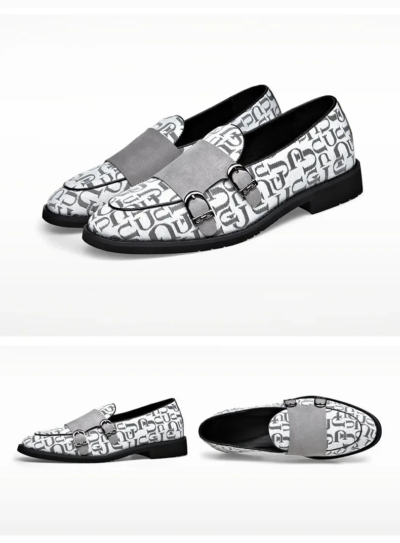 Big Size Men Casual Shoes Spring Letter Print Business Leisure Dress Shoes Street Cool Retro Style Slip-on Monk Shoes