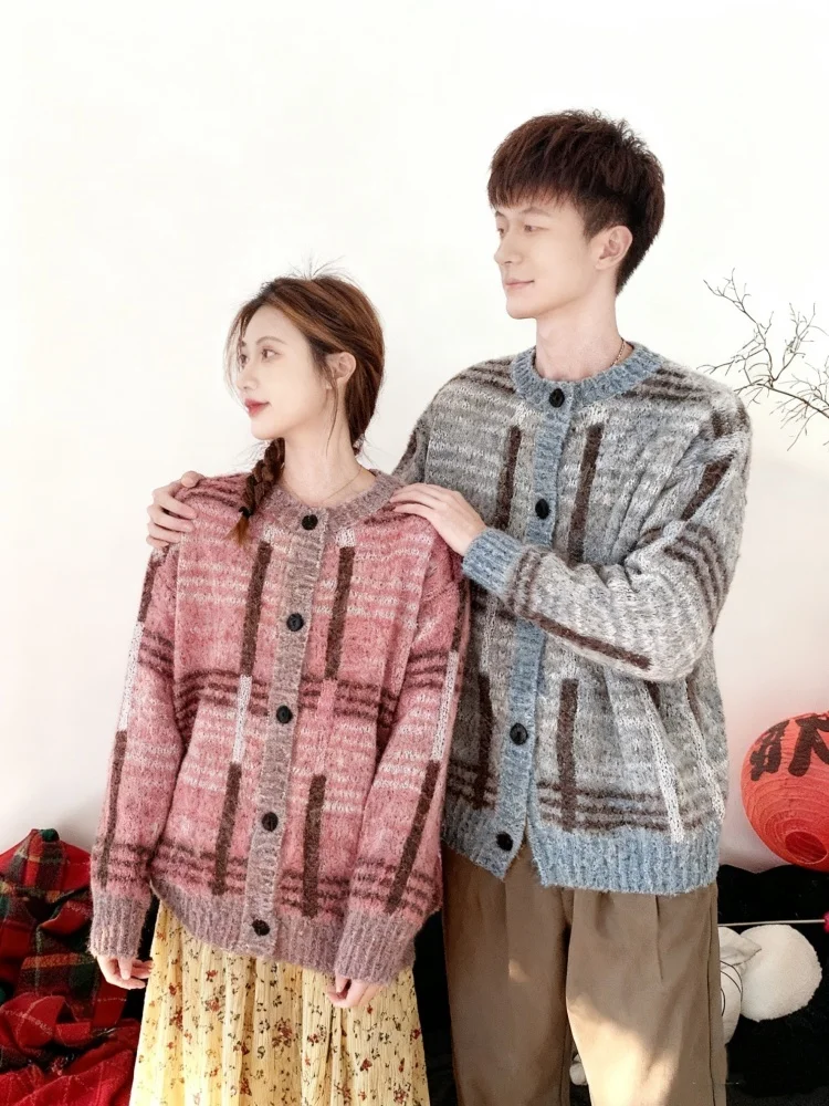 

ZAZOMDE New Popular Autumn Winter Pullover Sweater Casual Round Neck Contrast Color Knitted Knit Cardigan Men Clothing Coat Top