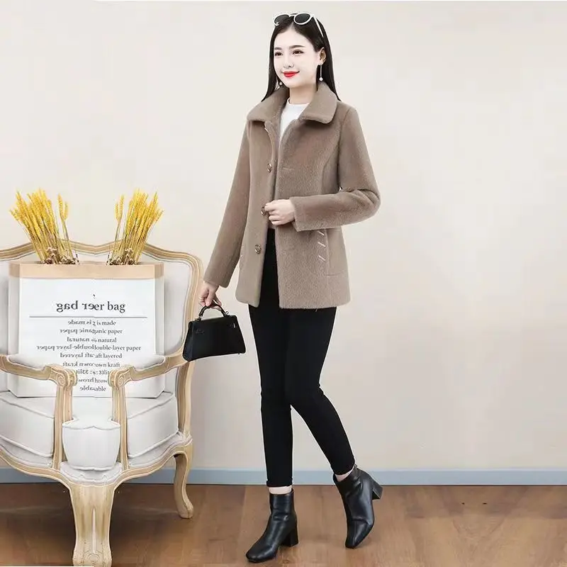 Imitation Lamb Wool Small Fragrant Style Short Jacket for Women\'s Mothers Autumn and Winter New Styles Small Versatile Jackets