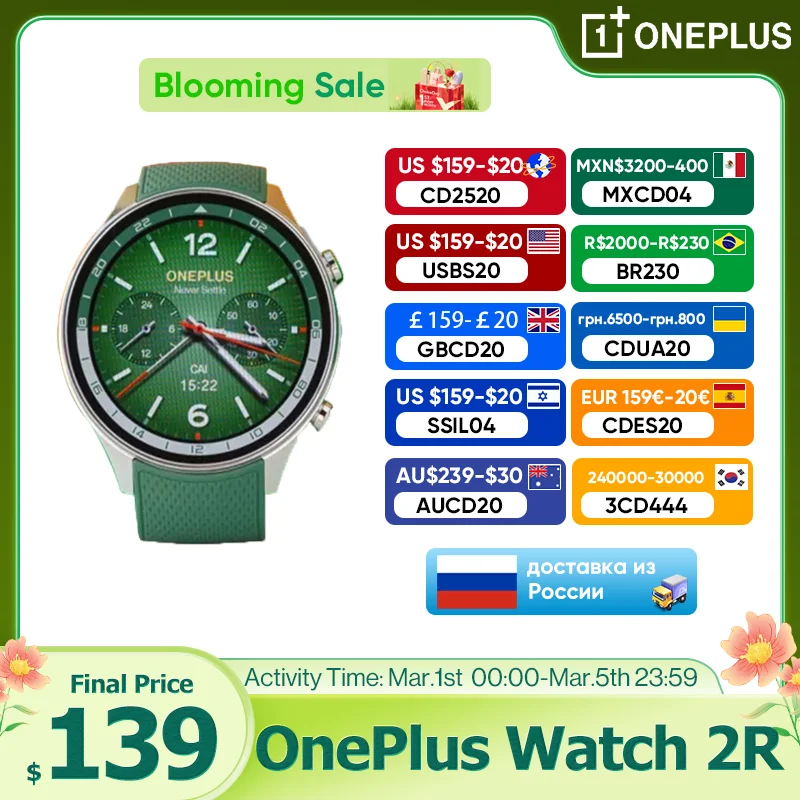 2024 Smartwatch OnePlus Watch 2R 1,43'' Ekran AMOLED Snapdragon W5 Gen 1+ ​ BES2700 100H Żywotność baterii OS WiFi firmy Google GPS