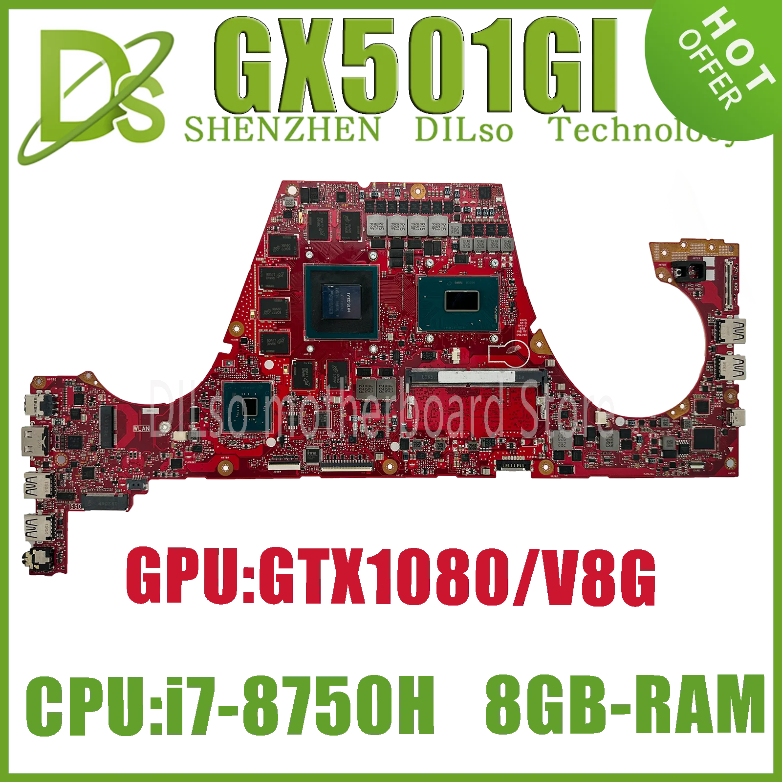 KEFU GX501GI Mainboard For Asus ROG Zephyrus GX501 GX501GI-XS74  Laptop Motherboard W/i7-8750H GTX1080-V8G 8GB-RAM 100% Test OK