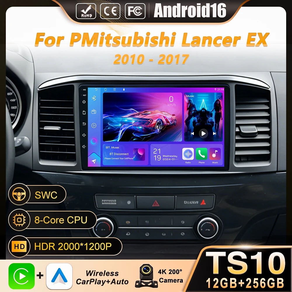 

For MITSUBISHI LANCER 9 10 X 2008 2009 2010 2011 - 2016 Android 14 Car Radio Stereo Audio GPS Player Carplay Auto Scree 4G WIFI