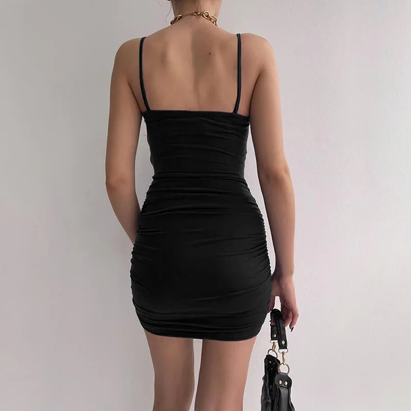 Abito estivo da donna sexy in tinta unita Elegante grembiule senza maniche senza schienale Bodycon Evening Party Club Mini abito con pacchetto sui fianchi Donna
