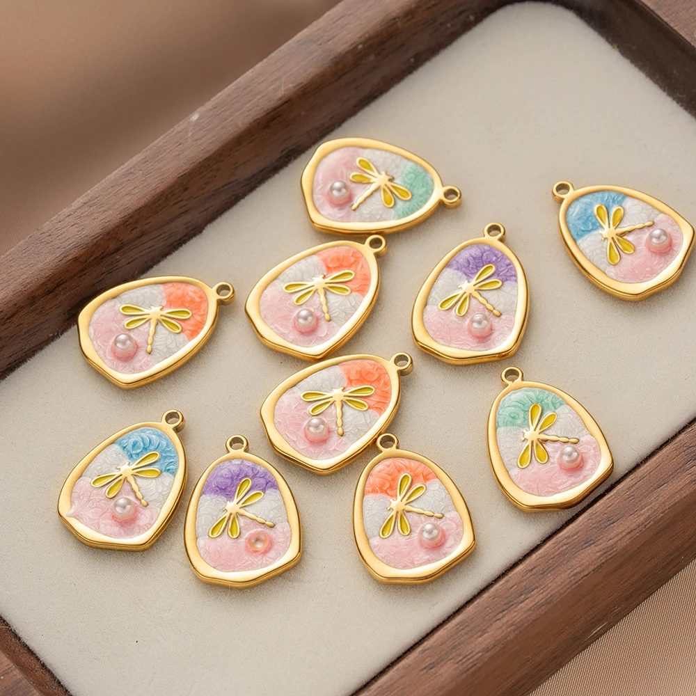 5 قطعة الفولاذ المقاوم للصدأ المينا اليعسوب تقليد اللؤلؤ Charms قلادة DIY بها بنفسك القلائد سوار مستلزمات صناعة المجوهرات الحرف اليدوية