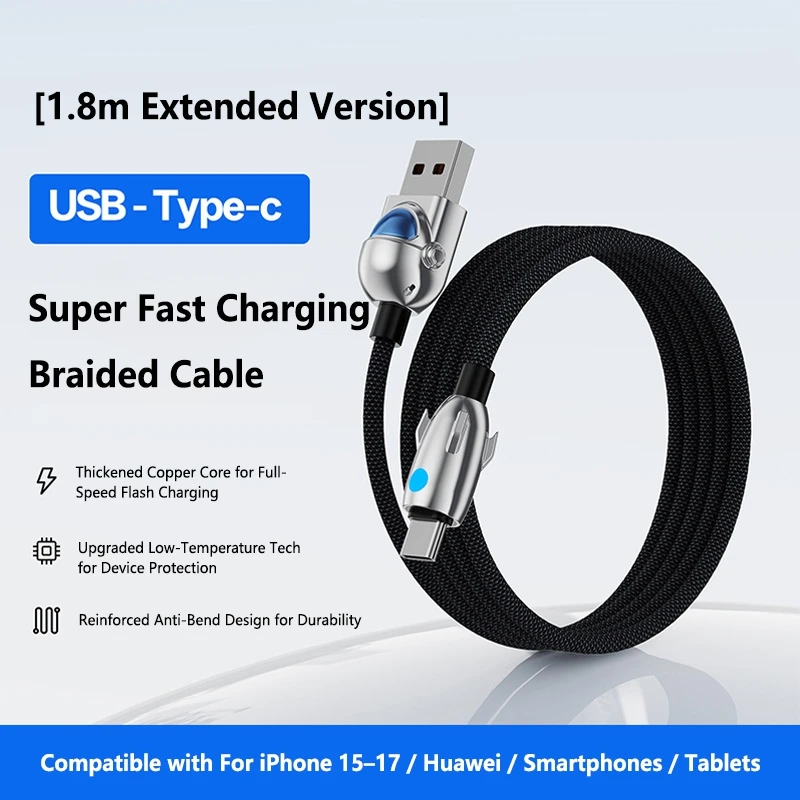 240W Schnellladekabel, geflochtenes Datenkabel, universelles Android- und USB-C-Schnellladekabel, U-zu-C, reines Kupfer, für Android, iPhone 15, 17 – Detail 12