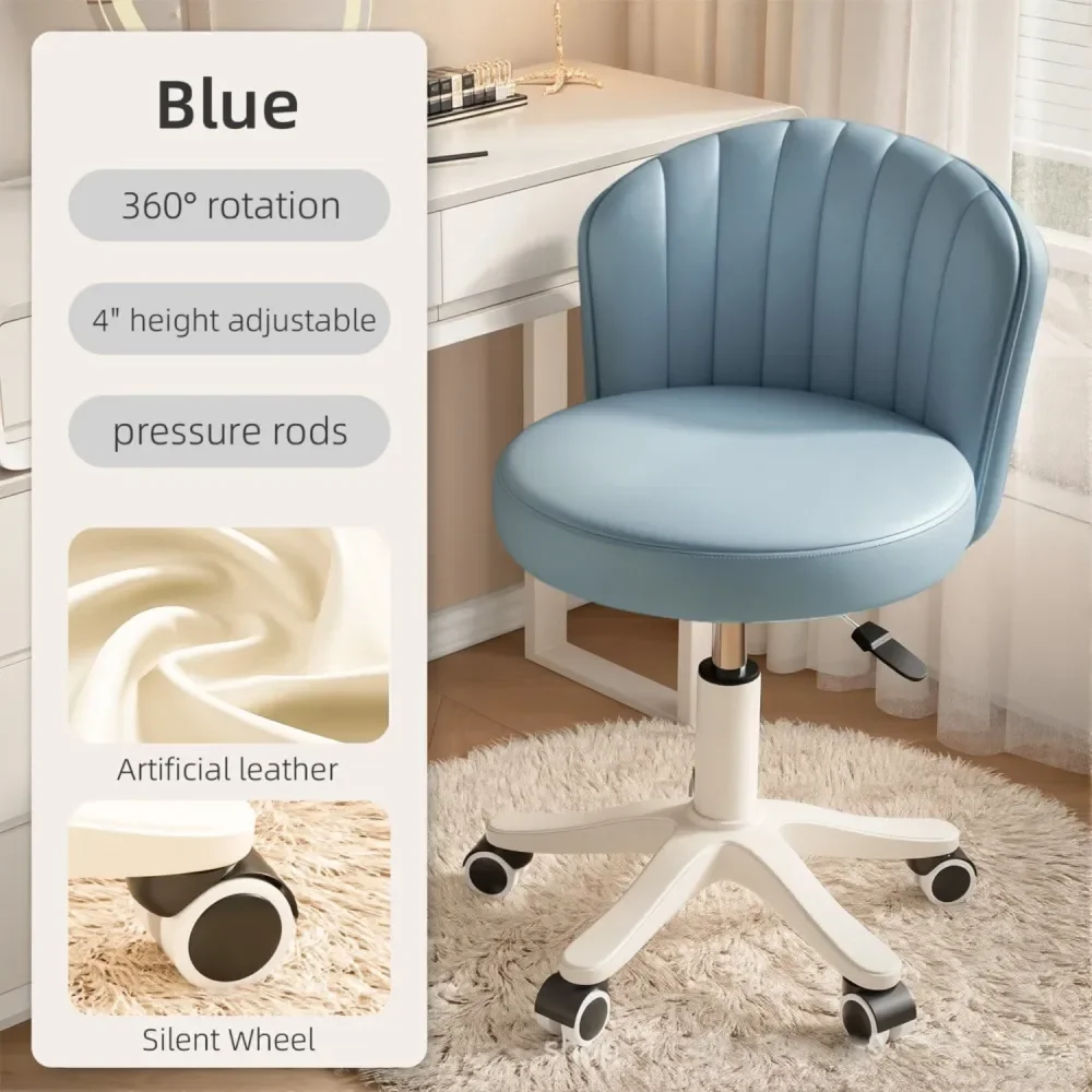 

PC Adjustable Height Swivel Vanity Stool With Backrest And Wheels For Spa Salon PU Leather Footstool, Adjustable Swivel Salon S