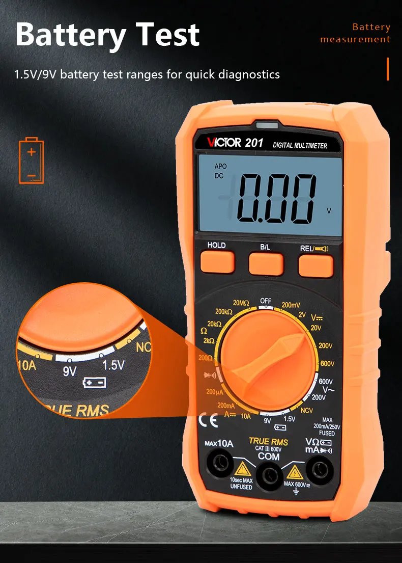 Victor 201/202/203 Digital Multimeter Portable Compact Manual Ranging Voltage Current Resistance Test Tool NCV Flashlight