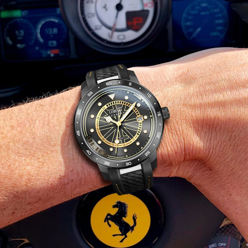 LOBINNI Orologio meccanico automatico da uomo nuovo Movimento MIYOTA Orologio da polso con cinturino in caucciù con specchio in zaffiro Orologio luminoso per il tempo libero